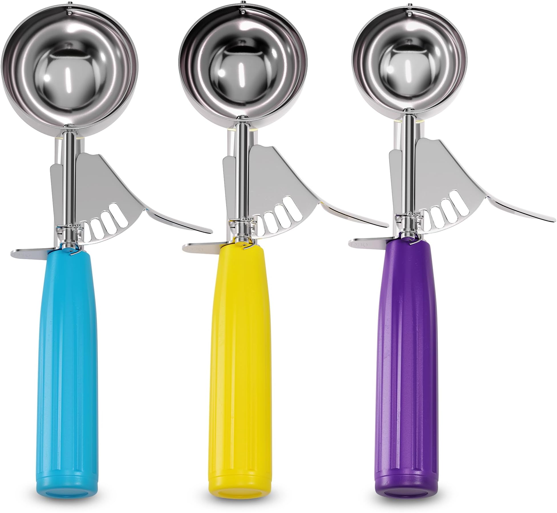 Cookie Scoop Set - Ice Cream Scoop with Trigger - Cookie Scoops for Baking Set of 3#16 (2.7 oz), #20 (2 oz), #30 (1.25 oz), Stainless Steel Versatile Tool, Portion Control for Cookies and Treats Prep