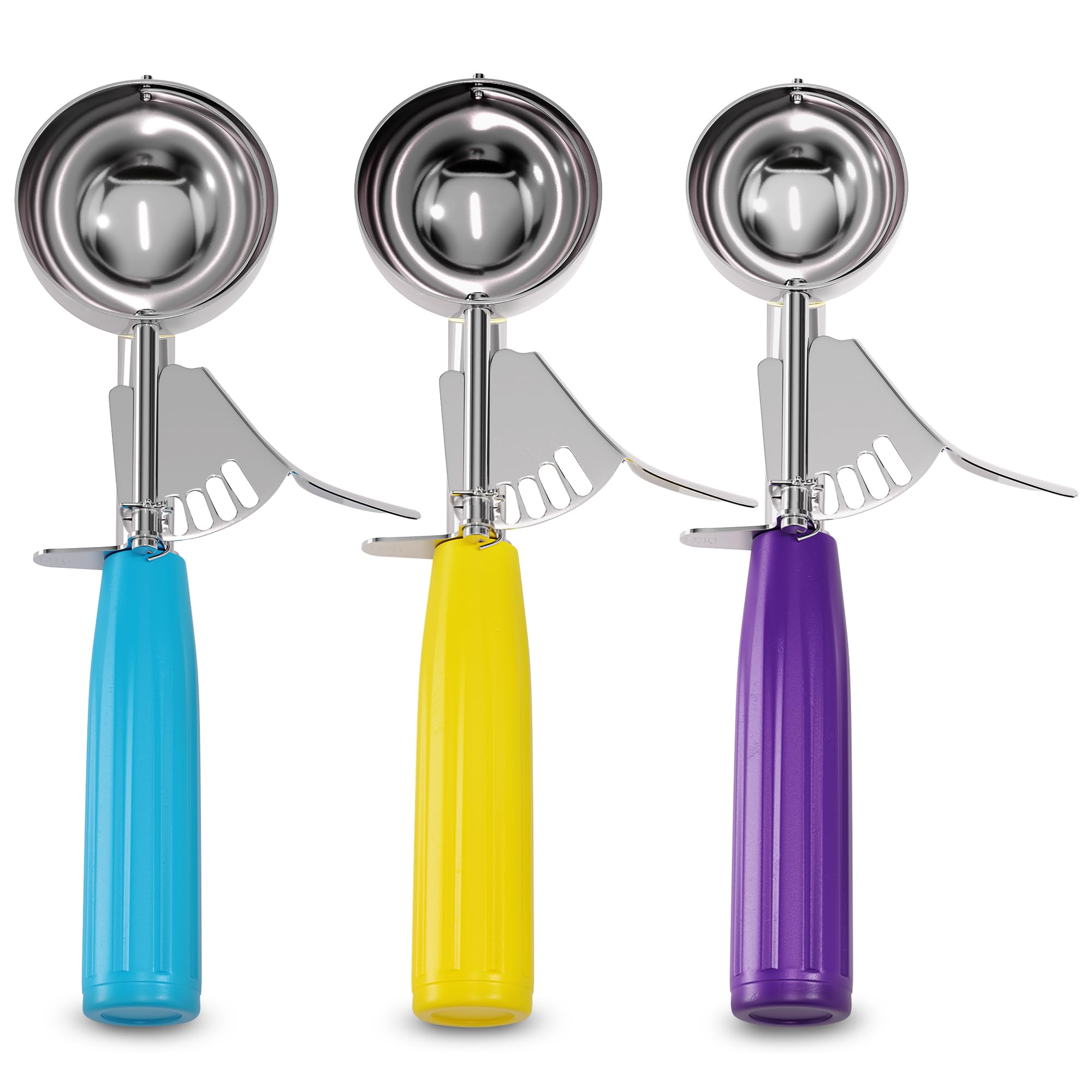 Cookie Scoop Set - Ice Cream Scoop with Trigger - Cookie Scoops for Baking Set of 3, #16 (2.7 oz), #20 (2 oz), #30 (1.25 oz), Stainless Steel Versatile Tool, Great as Valentines Day Kitchen Gifts