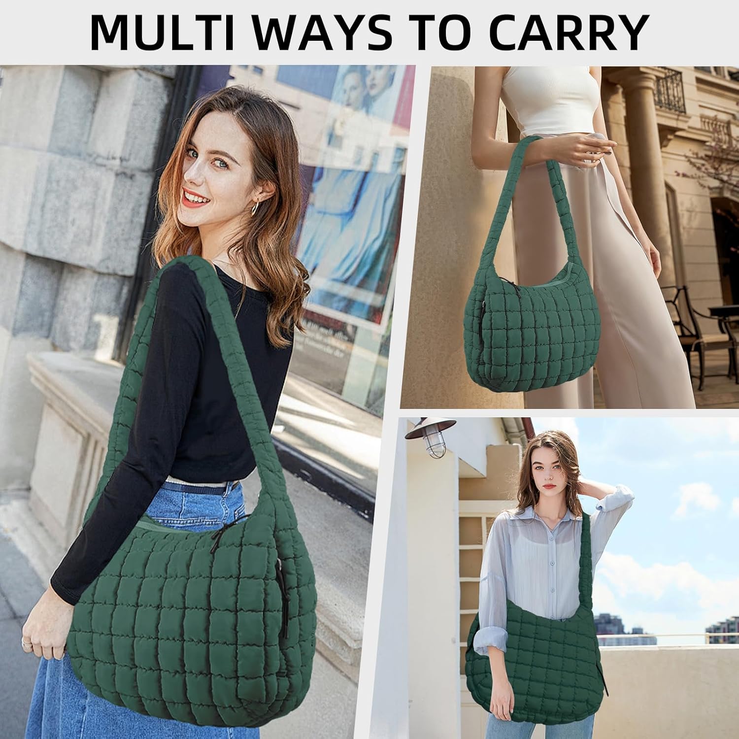 Puffer Quilted Shoulder Bag Large Puffer Tote Bag for Women,Hobo Quilted Tote Bag Crossbody Shoulder Handbags Puff Purse