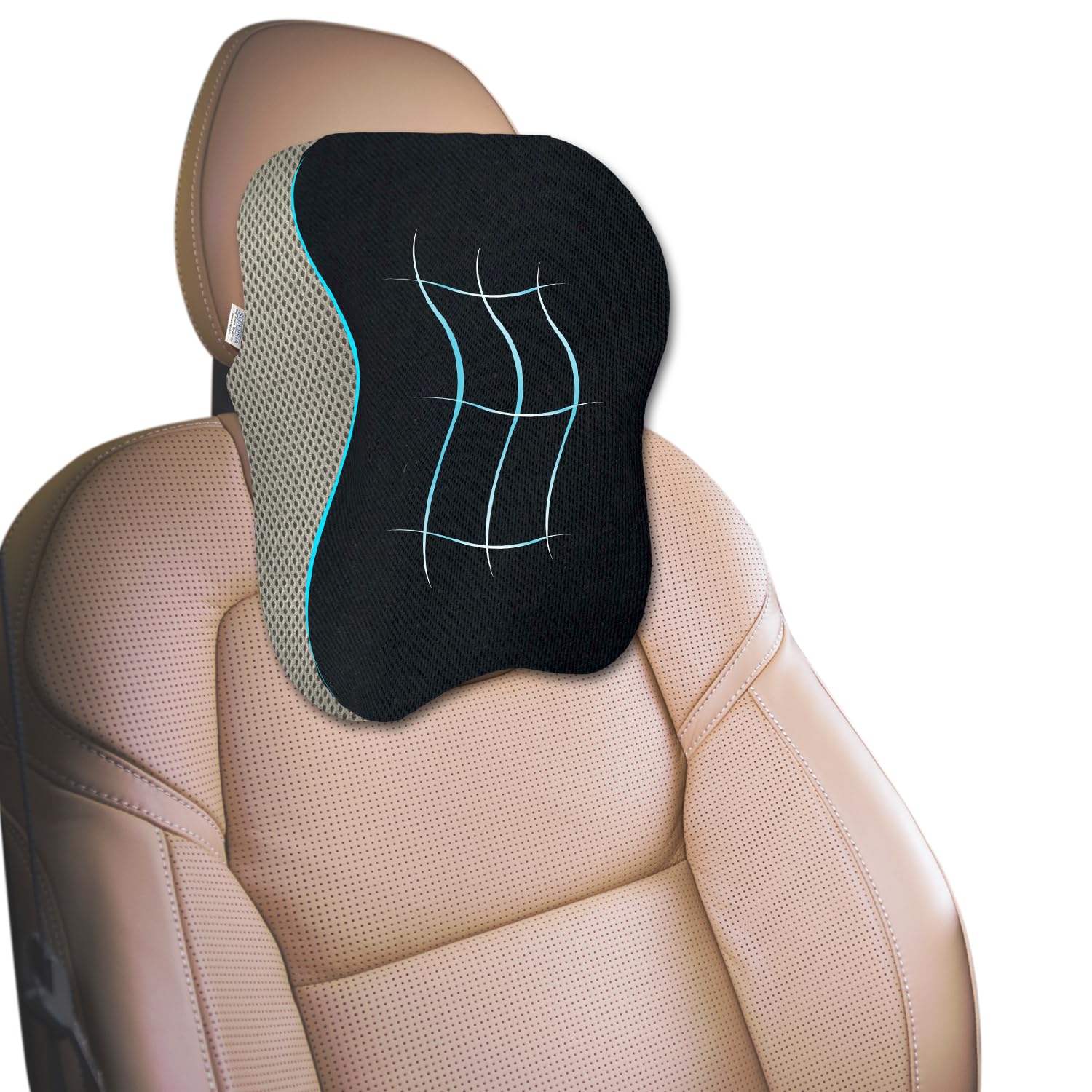 Sleepsia Car Neck Pillow for Head & Cervical Support | 1 Year Warranty | 100% Memory Foam | Ergonomic Car Seat Headrest Cushion – Relieves Neck Pain (Black/Grey)