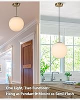 Vista 7 de 10" Globe Milk Glass Pendant Light, Mid Century Vintage Hanging Light Fixture for Dining Room, Bedroom, Kitchen Island Lighting, Brushed Brass Gold