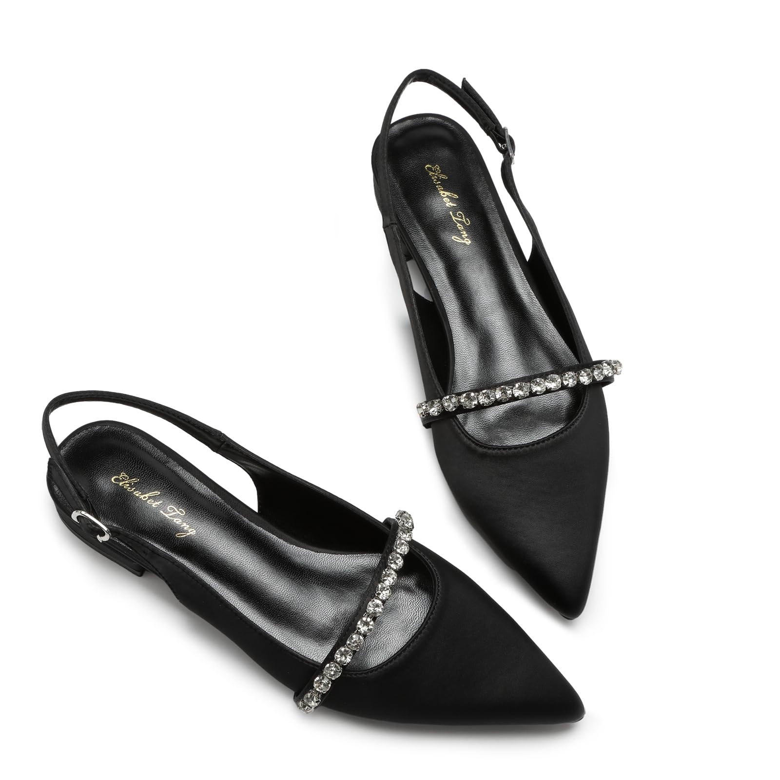 Elisabet Tang Women Slingback Flats with Rhinestone Pointed Toe Flats for Women Dressy Shoes