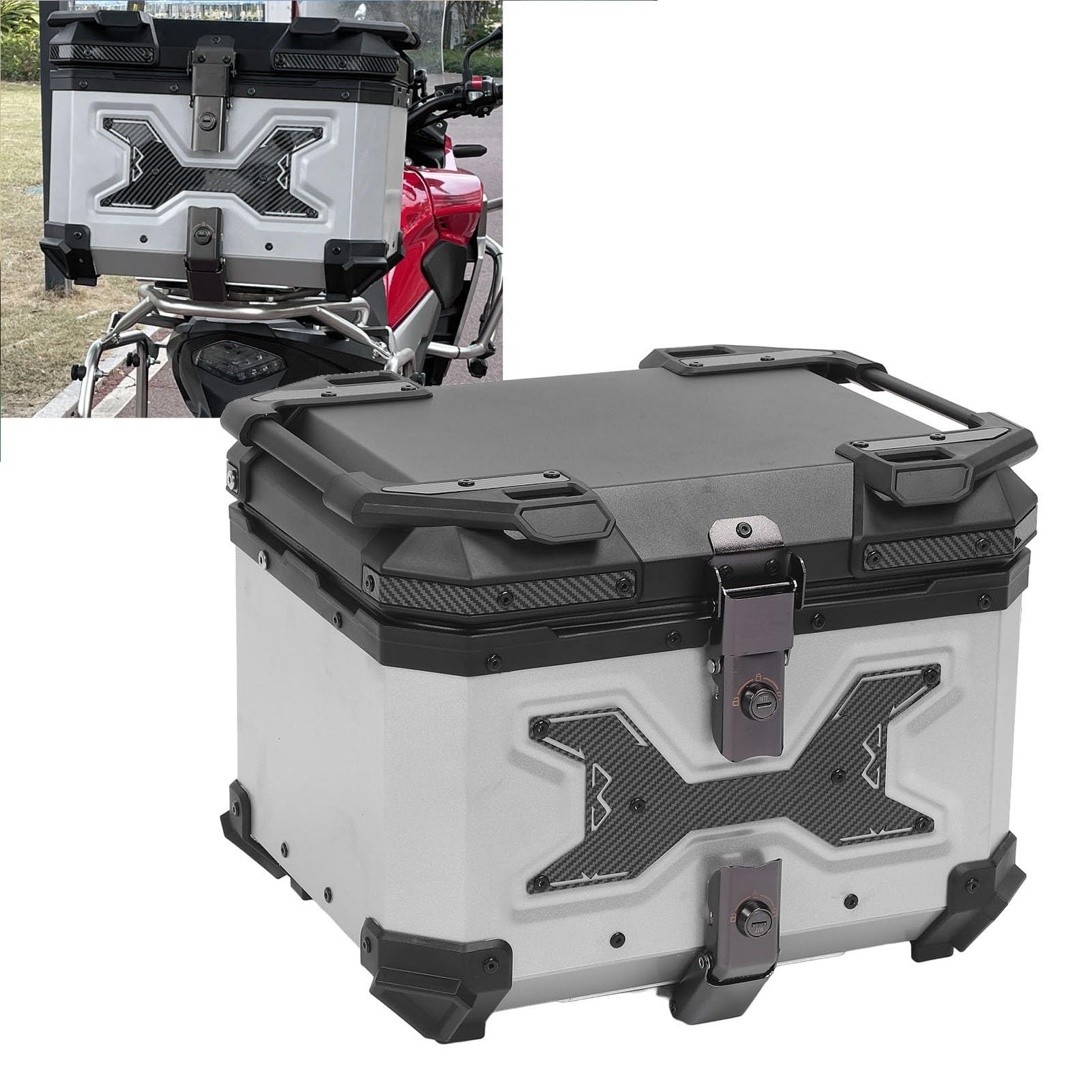 Baúl para Motocicleta, 45 L, Aleación de Aluminio, Impermeable, a Prueba de Golpes, Baúl para Motocicleta, para Scooter con Cerradura de Doble Llave, Base de Liberación Rápida para Scooter