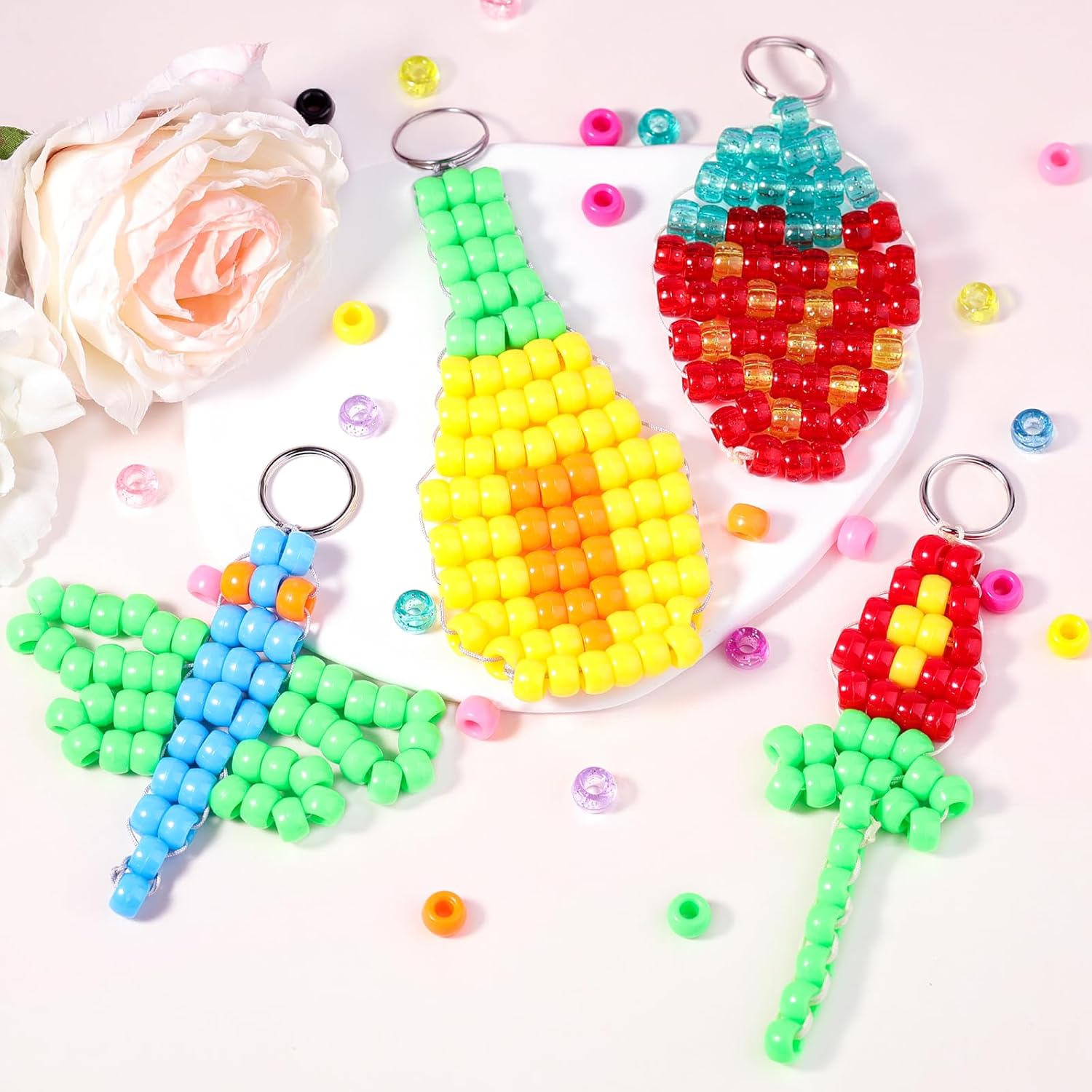 Pony Beads Bulk 4200+pcs Keychain Making Kits Bead for Crafts,Bead Pets for Beginners,15 Colors Kandi Beads for Jewelry Making Friendship Bracelet,Animal Kit DIY Gifts with Attractive Packaging