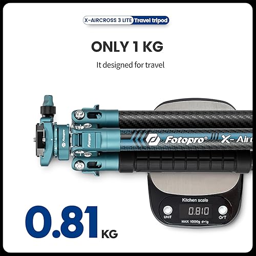 Vista 81 de Fotopro Trípode de fibra de carbono para cámara de 2 libras ultraligero 62 pulgadas trípode de cámara de viaje carga máxima 22lbs X-Aircross 3 gris