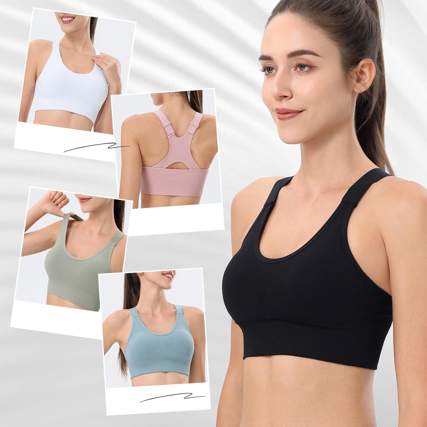 Sports Bra for Women High Support, High Impact Sports Bra Adjustable Supportive Wireless Gym & Yoga, Black, Large - Image 6