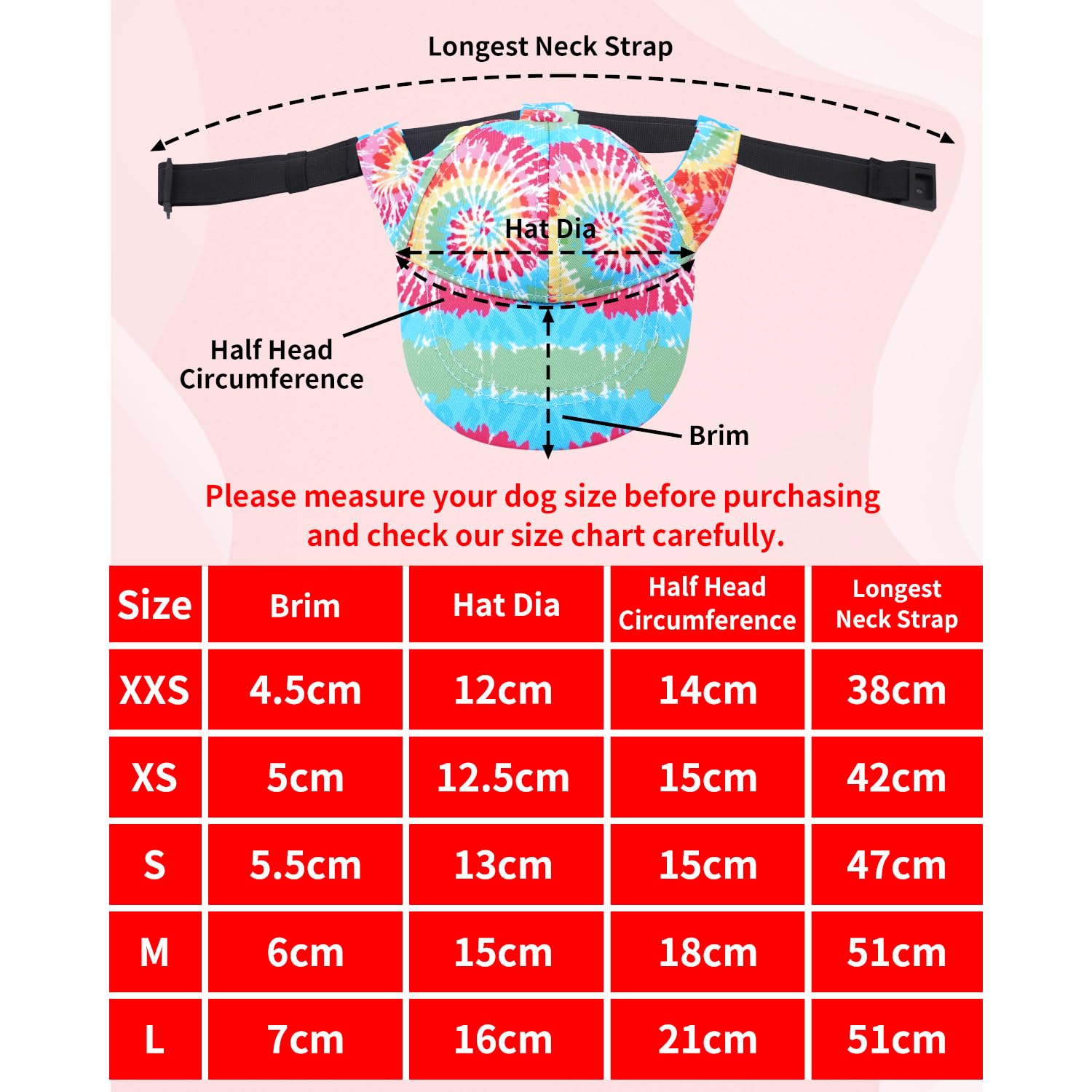 BIPY Dog Sun Hat Dog Baseball Cap with Ear Hole Puppy Sun Visor Cap with Adjustable Neck Strap for Dogs Outdoor Sport Walking Travelling Sun Protect Hat For doggy-Rainbow&M - Image 2