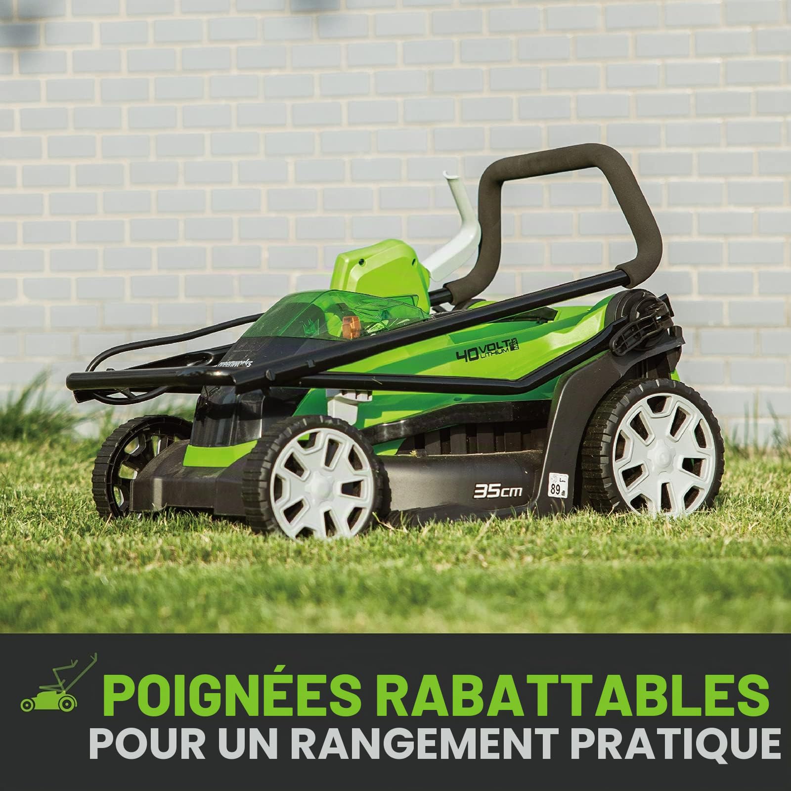 Greenworks 40V Tondeuse à Gazon Largeur de Coupe de 35 cm Avec 2x 2Ah Batteries et Un Chargeur G40LM35K2X Bonus 40V Coupe Bordure Sans Fil Outil Uniquement G40LT