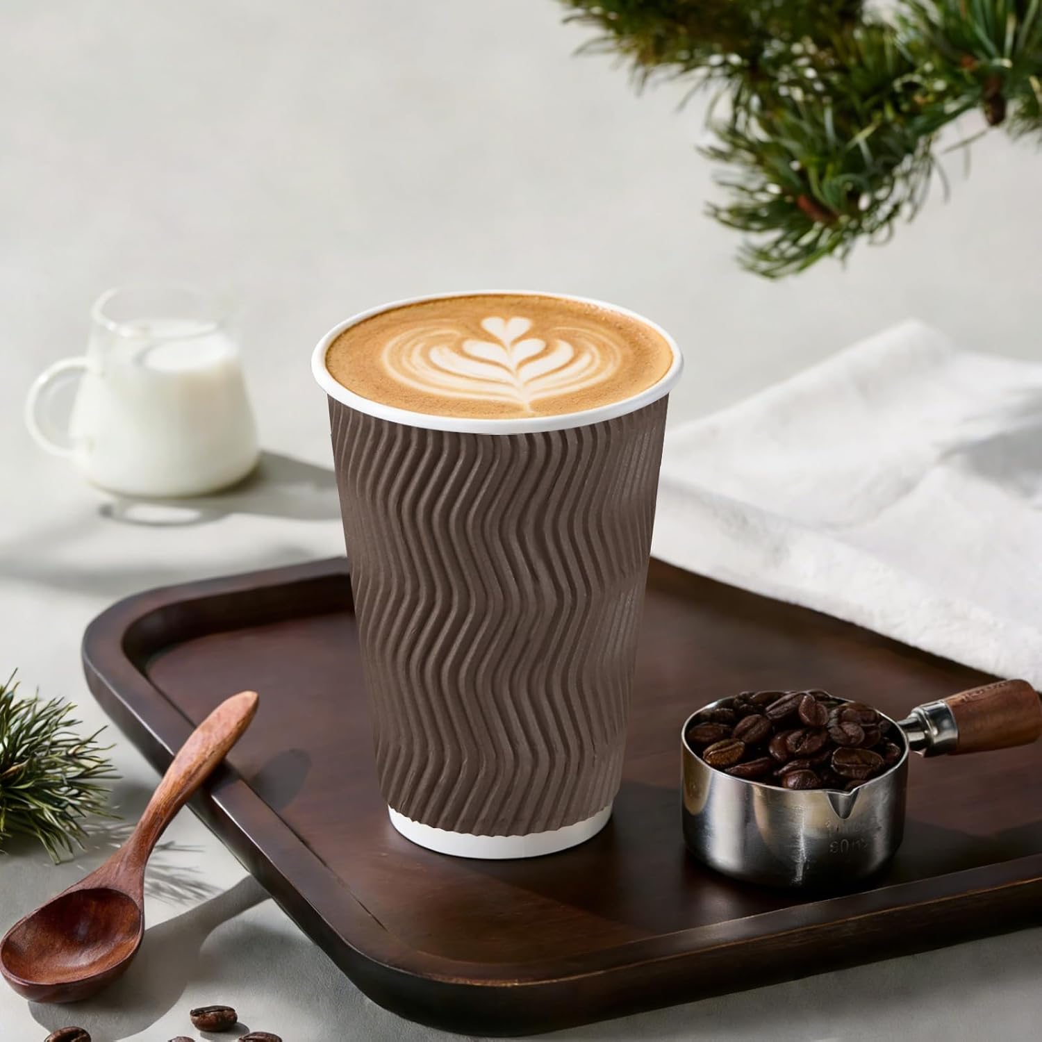Lamosi 500 Pack 16 oz Paper Coffee Cups Brown, Insulated Corrugated Disposable Hot cups 16 oz, Ripple Paper Water Cups Bulk for Hot/Cold Beverages, Office, Hotel, Catering, Events, Home Use