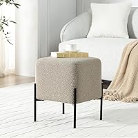 Vista 10 de Get Set Taburete otomano moderno de lino, taburete reposapiés, taburete cuadrado pequeño para sala de maquillaje, taburete reposapiés con patas