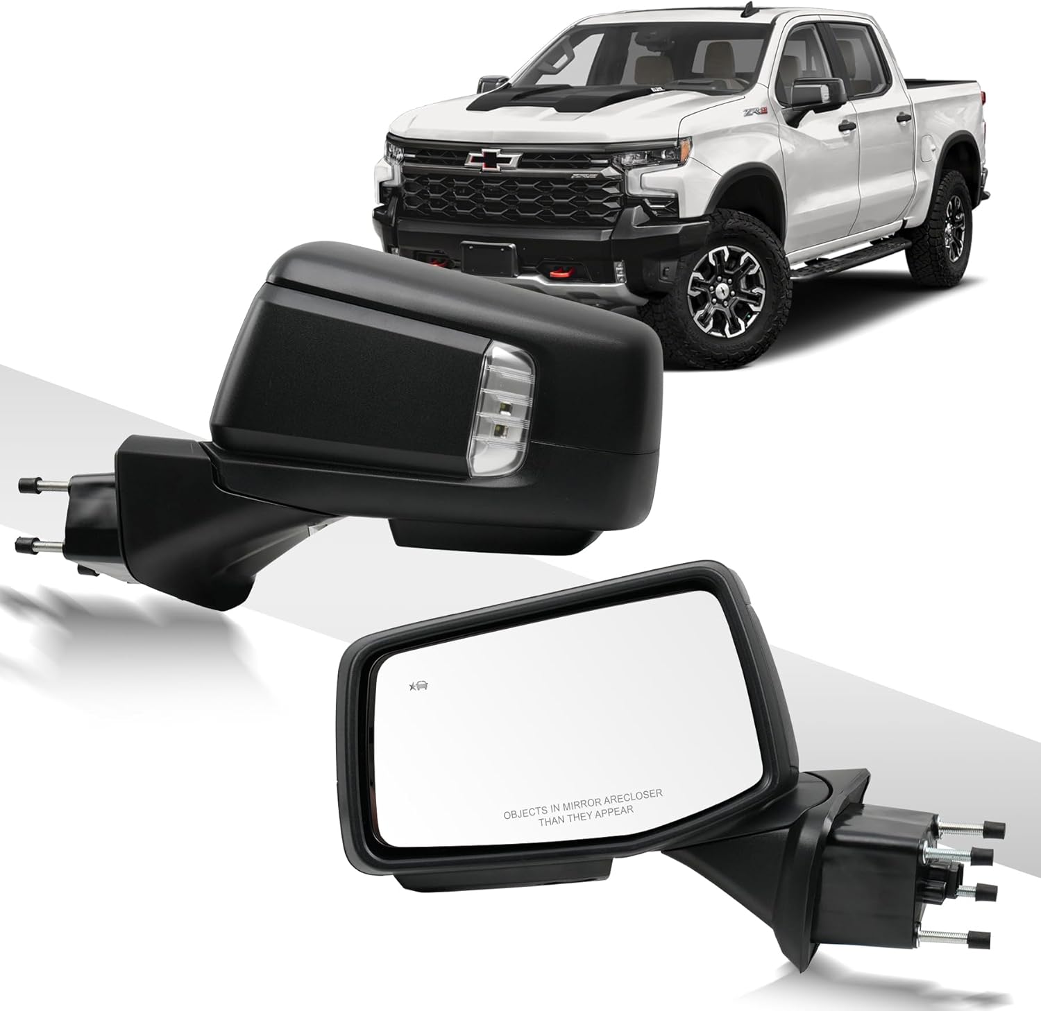 Driver Left Side Door Mirror for 2019-2024 Chevy Silverado 1500, with Heated Power Glass and Manual Folding BSM Blind Spot/Puddle/Signal Light (8 Pins)