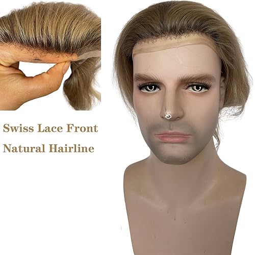 Miniatura 2 de Voloria Toupee para hombres 100% cabello humano europeo suizo frente encaje frontal natural piezas de cabello 0.003 in piel fina PU V-looped sistema