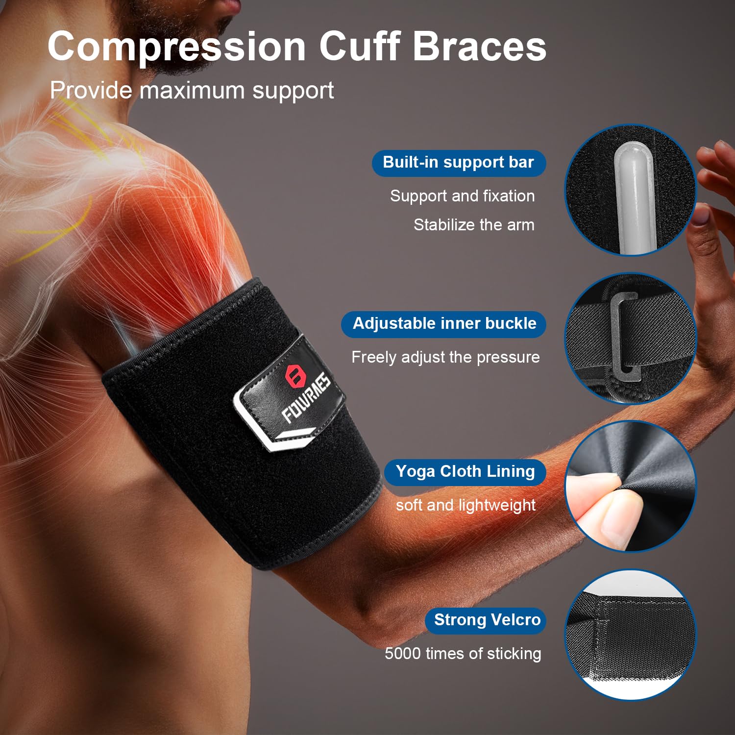 Bicep Tendonitis Brace with Support Bar - 2 Pack Arm Compression Sleeve Tricep Bicep Support Bands for Upper Arm Pain Relief, Muscle Strains & Inflammation, Fits Men/Women(Black,Medium)