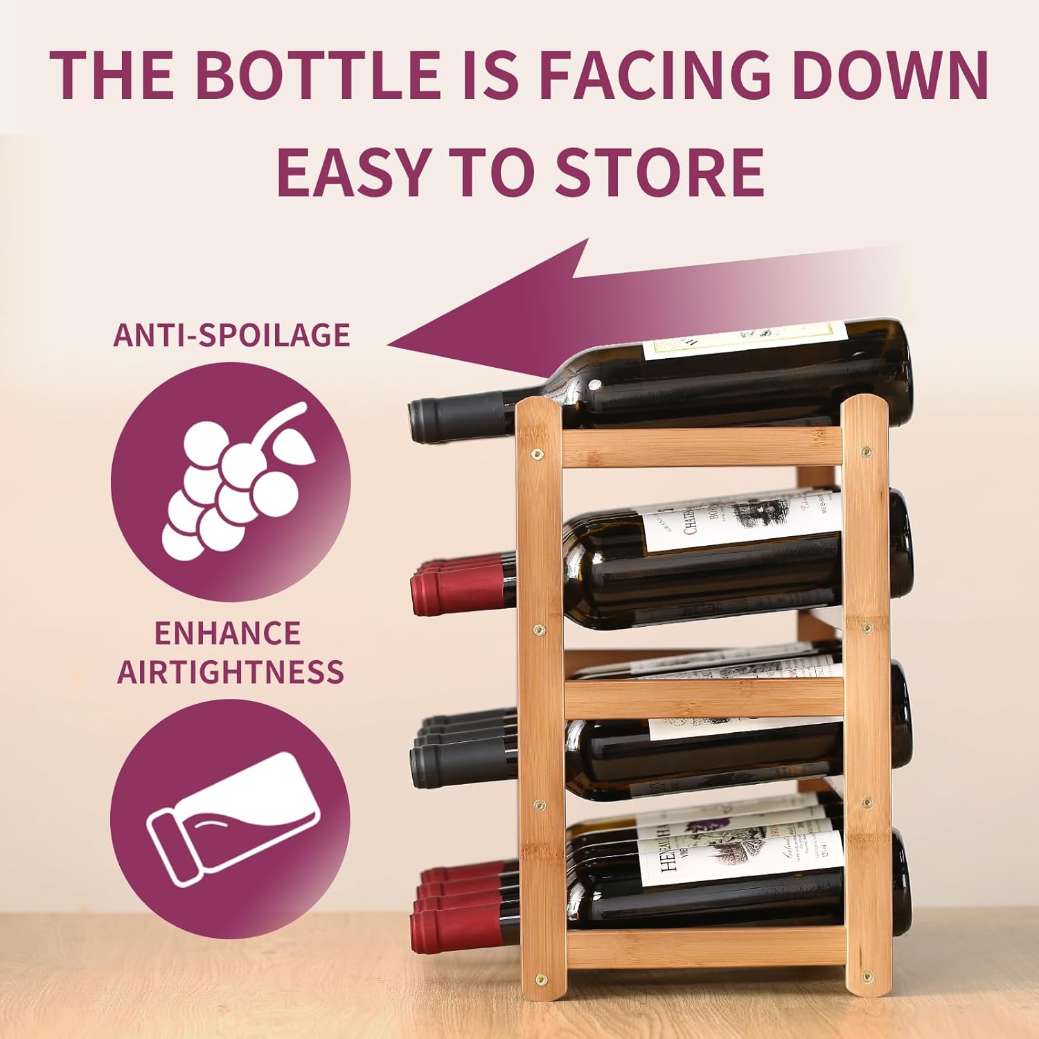 Wine Rack Storage,Bamboo Wine Racks Cabinet Shelf,4-Tier 16 Bottles Freestanding Wine Bottle Holder for Basement,Kitchen,Countertop - Image 4