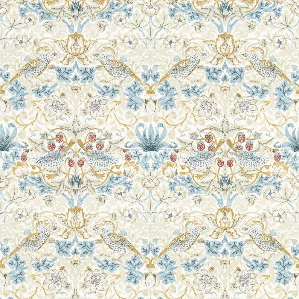 Yöl Linen/Plum Strawberry Thief Wallpaper - Floral Birds Flowers - Classic Paste The Wall Non-Woven