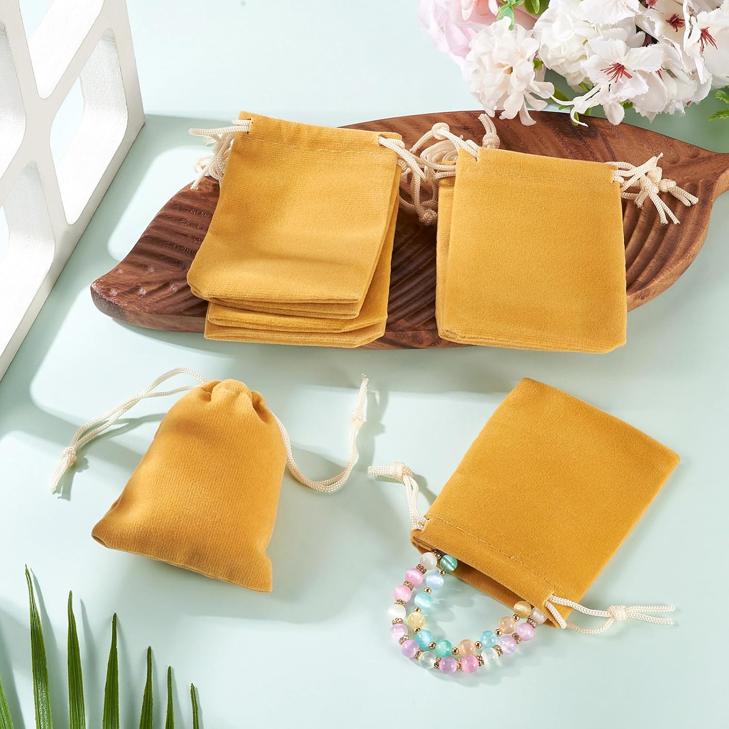 Craftdady 20 PCS Velvet Drawstring Pouches Goldenrod Velvet Jewelry Pouches image 3