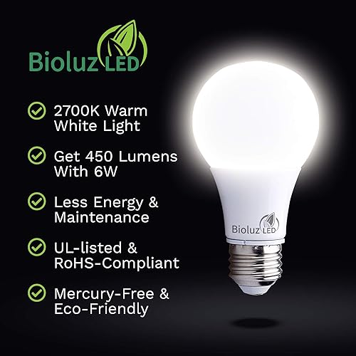 Miniatura 5 de Bombillas LED Bioluz de 40 vatios que usan 6 vatios, blanco cálido 2700K A19 con base estándar E26, no regulables, certificadas FCC UL Listed RoHS,