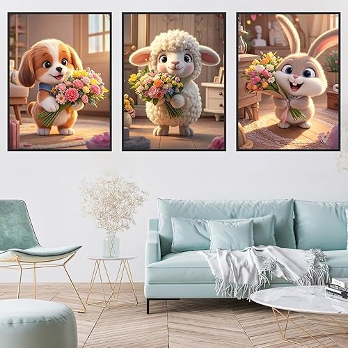 Miniatura 10 de ijbnhd Paquete de 6 kits de pintura de diamantes de animales para adultos principiantes, animales y flores, kit de arte de diamantes para bricolaje,