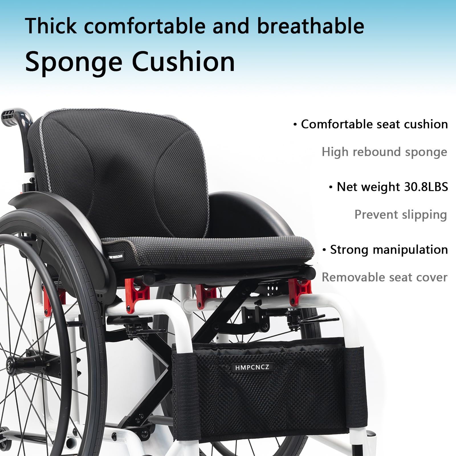 Silla De Ruedas De Transporte Plegable Liviano Para Adultos, Silla De Silla De Silla De Deportes Portátiles, Silla Manual Autopropulsada Con Anti-tipper, Material De Aleación De Aluminio(38cm/15in,whi