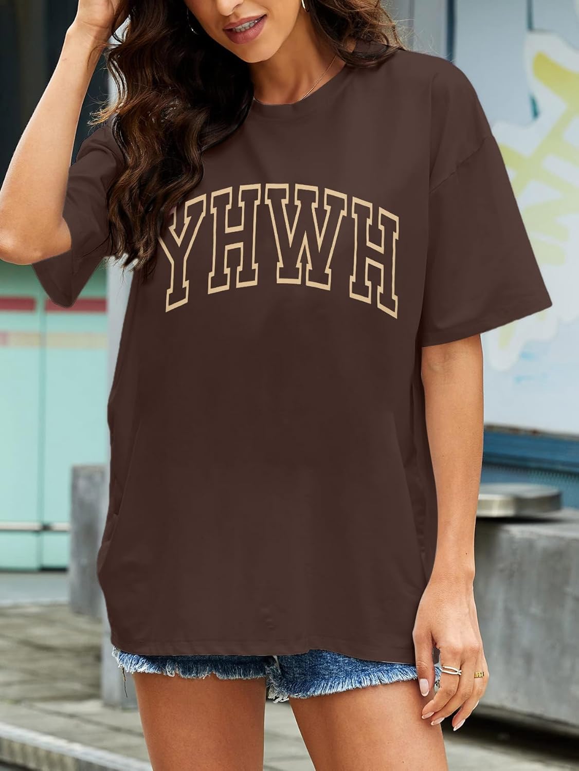 MNLYBABY YHWH Oversized Shirt Women Christian Tshirts Jesus Faith Inspirational Casual Tee Tops - Image 3