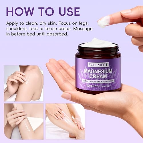 Miniatura 6 de Crema de magnesio para dormir, loción de magnesio de lavanda para relajación muscular y ansiedad calmante, no grasa, hidratación profunda, loción