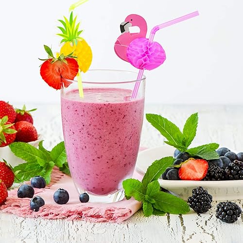 Miniatura 5 de Hysagtek 100 pajitas de plástico para beber, incluyendo 50 pajitas de flamenco y 50 pajitas hawaianas de lujo para decoración de fiestas hawaianas