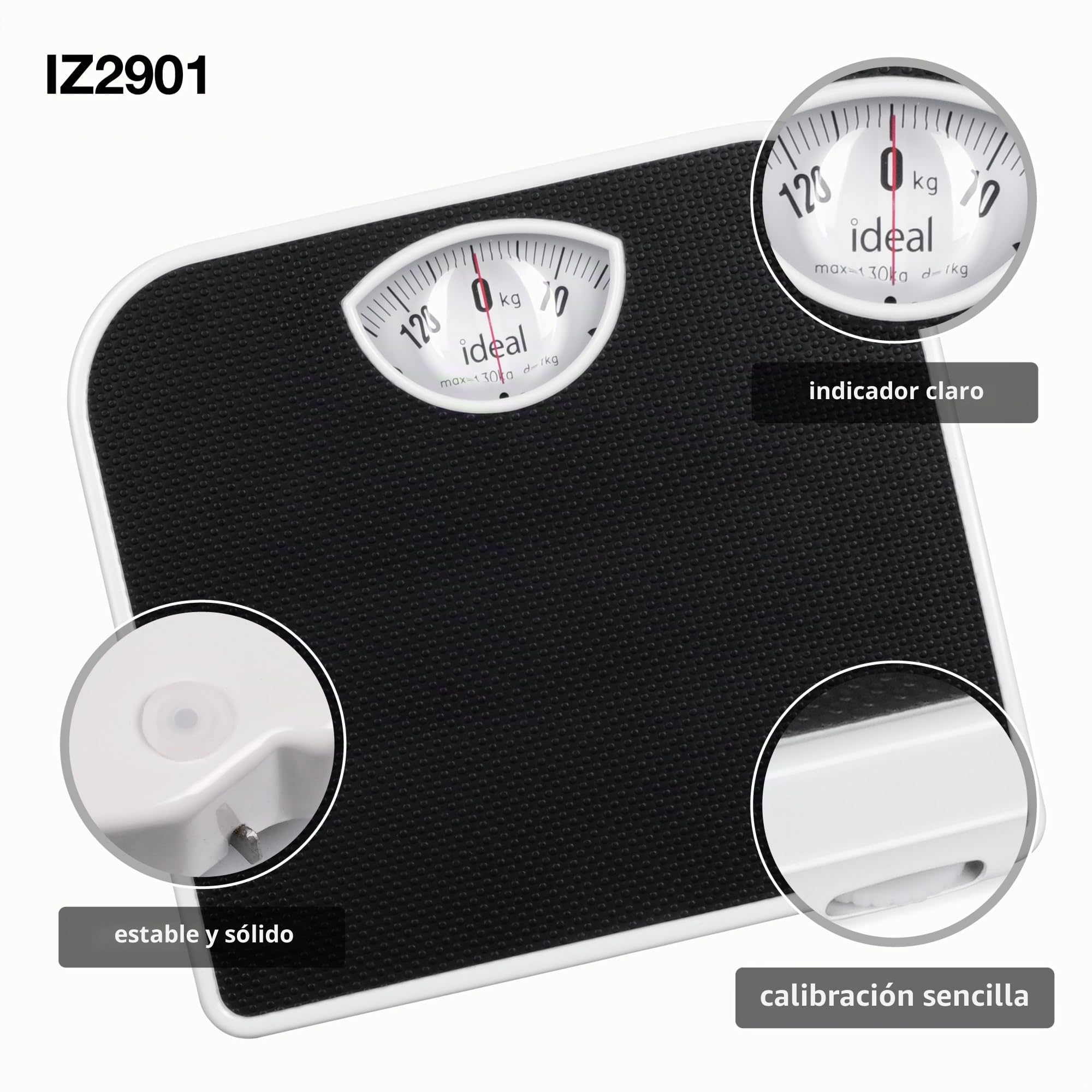 Báscula mecánica tradicional analógica para 130 kg IZ9201, fácil calibración, carcasa de metal estable, fácil de leer, color negro