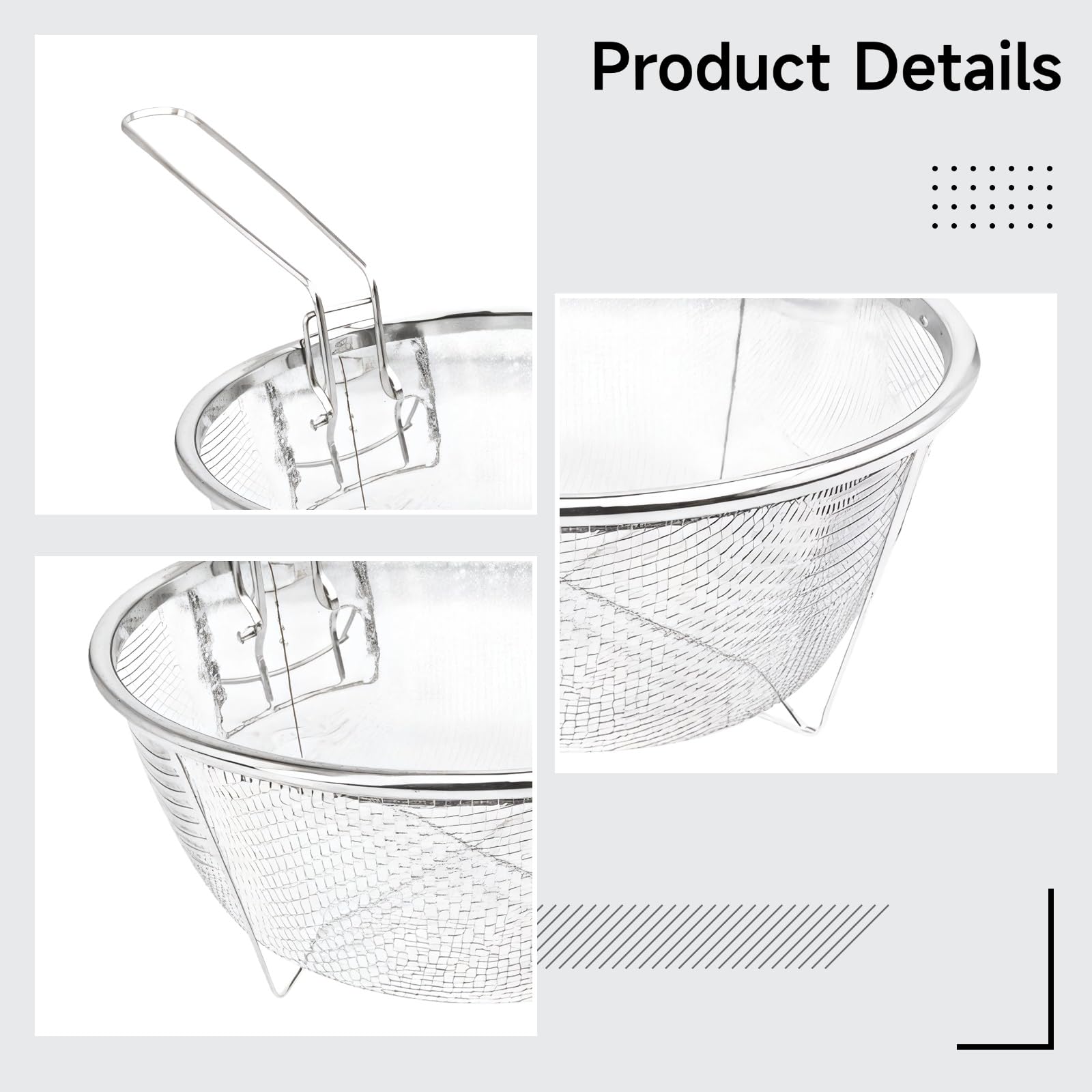 Lot de 2 paniers à frire profonds en acier inoxydable, poignée longue, panier pliable pour casserole, maille fine, 23 cm, adapté à la friture et à la vapeur