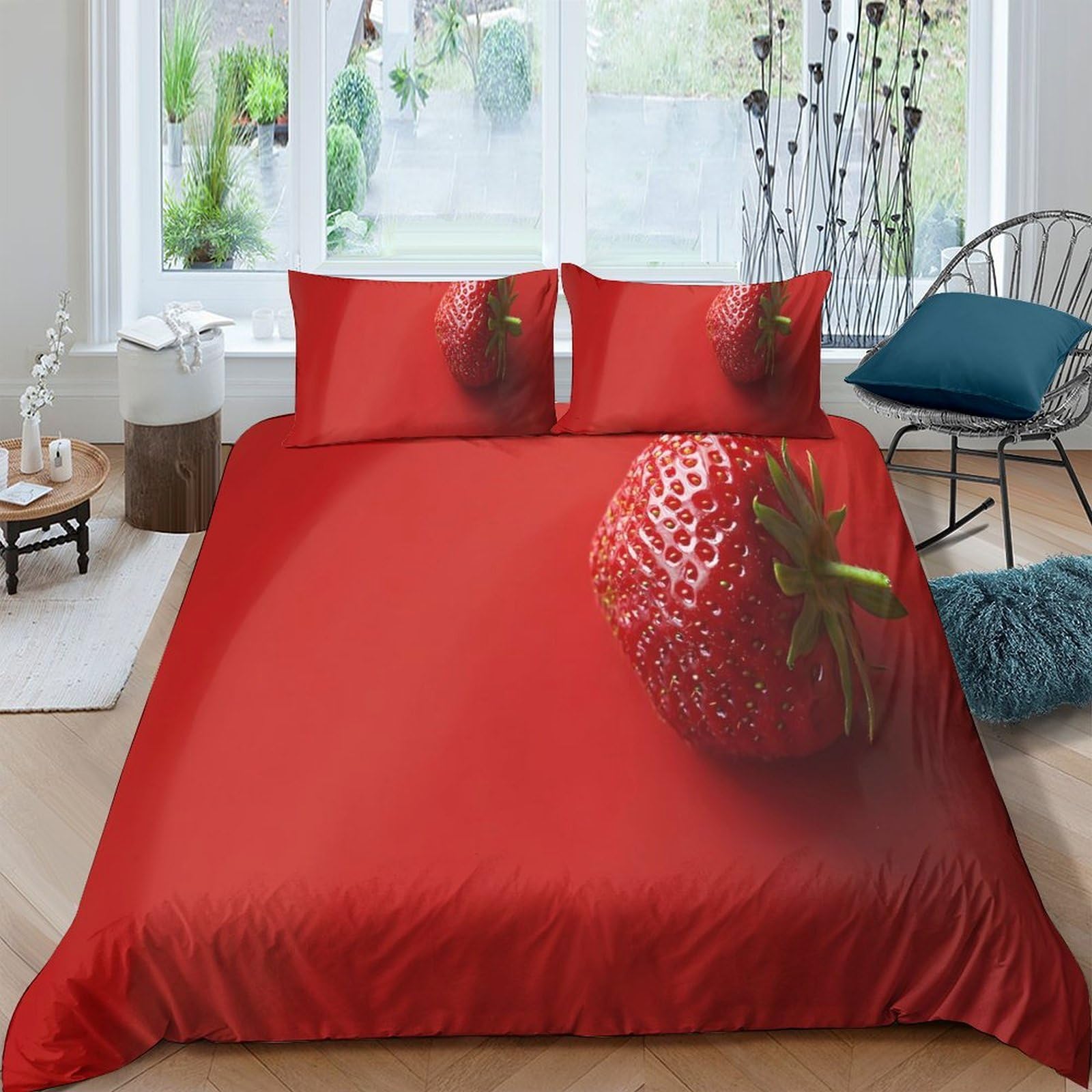 Ctjqhvkz Style-5 3D Printed Strawberry Red Fitted Sheet Microfiber Soft Decorative Fruit Bed Cover For Bedroom Guest Room Dorm Use Single（135X200cm）