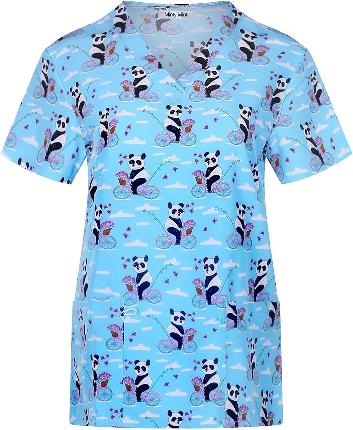 Minty Mint Women's Printed Medical Scrub Uniform Set V-Neck Top and Jogger Pants Teal M