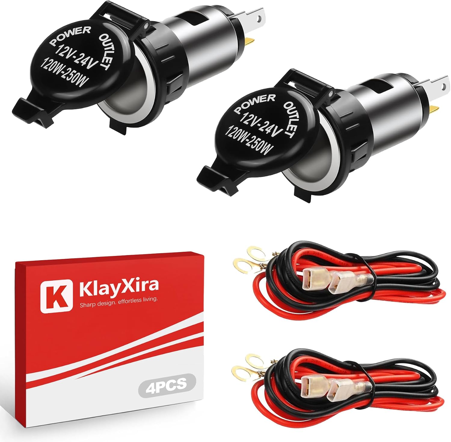 4 Pack 12V Cigarette Lighter Socket with Protective Cover, Universal 12 Volt Power Outlet for Car, Truck, RV, Boat, Motorcycle