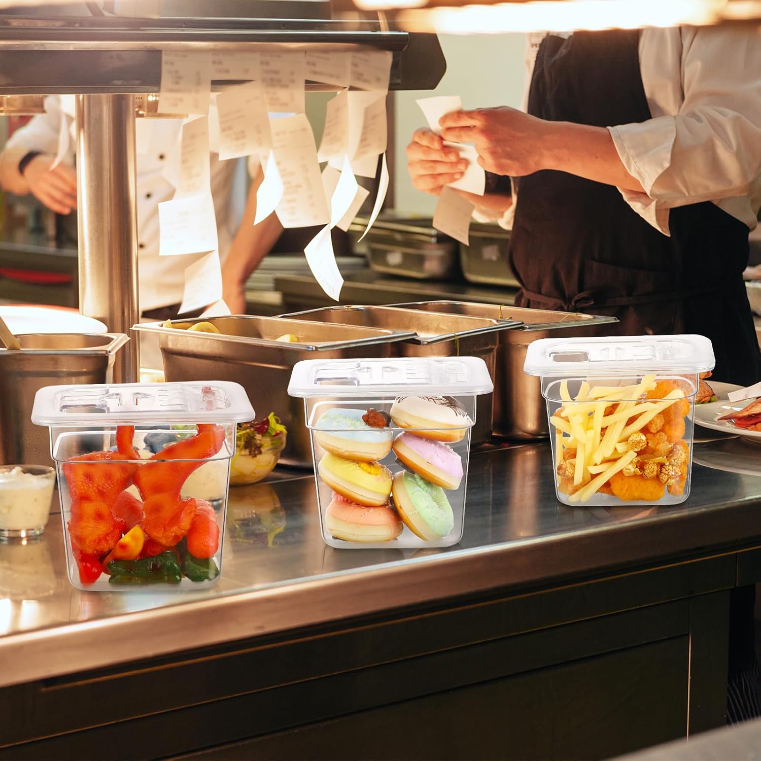 Geetery 12 Pack 1/9 Size 6'' Deep Polycarbonate Food Storage Containers with Lid Clear Stackable Plastic Food Pan Restaurant Commercial Storage Containers with Hinged Lids for Hotel Supplies - Image 6