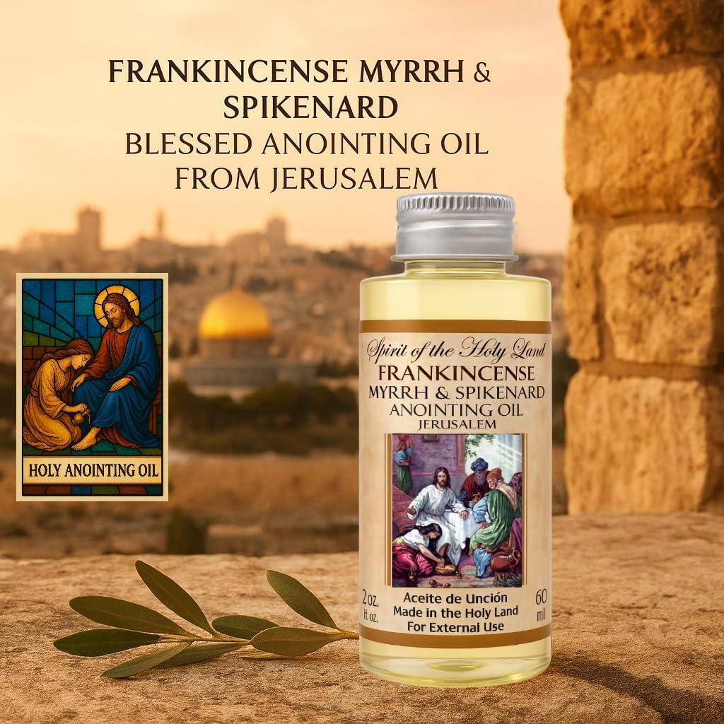 Frankincense Myrrh & Spikenard Anointing Oil Blend from Jerusalem 2 x 60 ml | Holy Land Blessing Gift Set, Includes Prayer Card