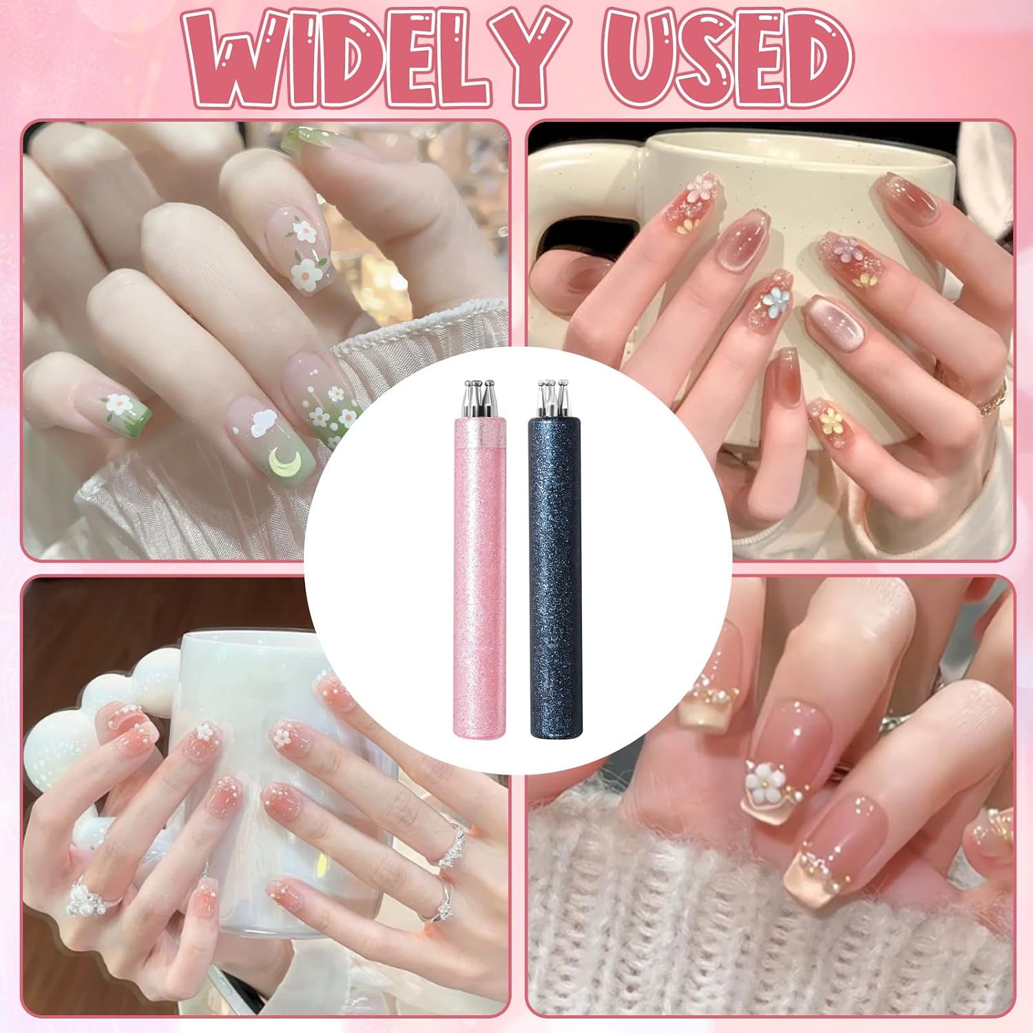 2Pcs 5 Petal Flower Nail Dotting Pen, One Stroke Flower Art Design Tool for Painting Sculpting, Nail Art Dotting Tool for Beginner Enthusiast Girls Women, 1.8mm Fine Tip Rhinestone Pickers
