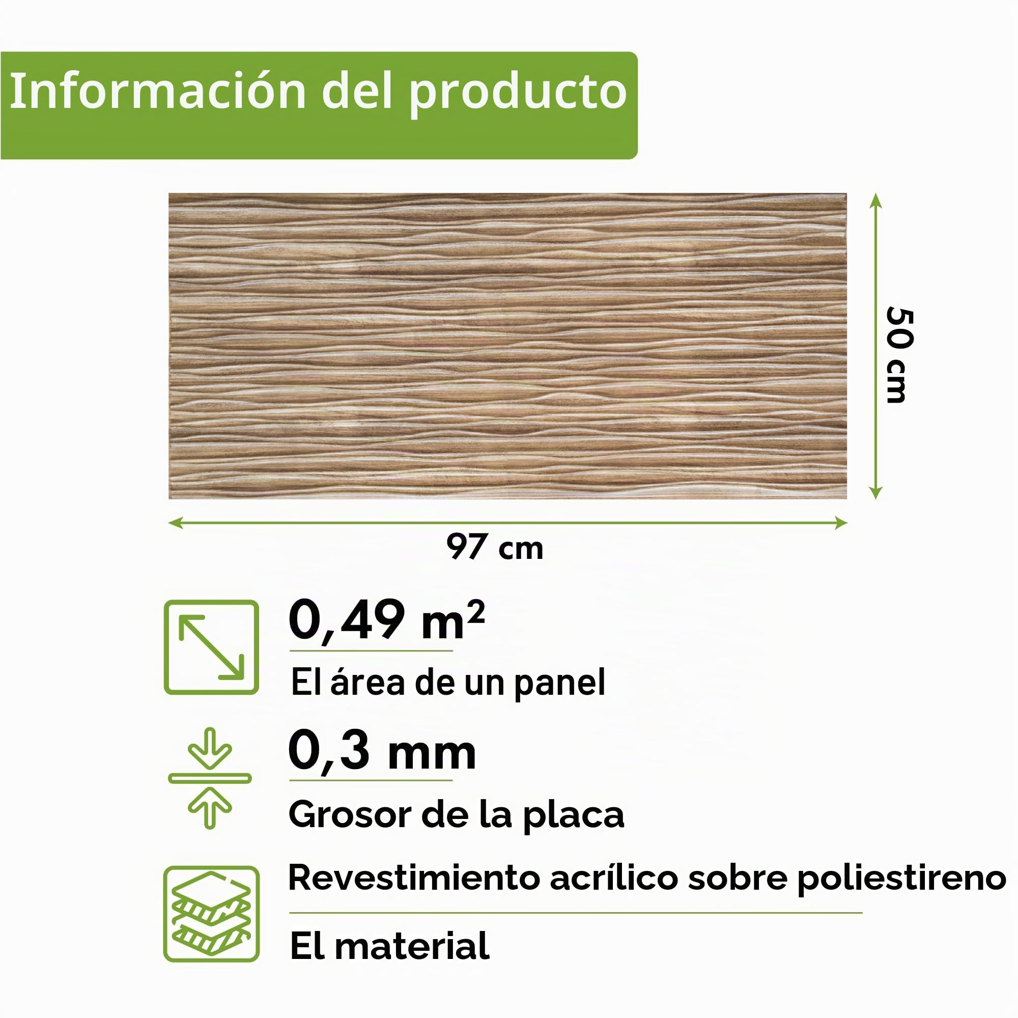 Grace Baltic paneles de pared 3D, revestimiento de PVC, decoración de pared, elásticos, 1 mm de grosor (‎Onda de Ceniza)
