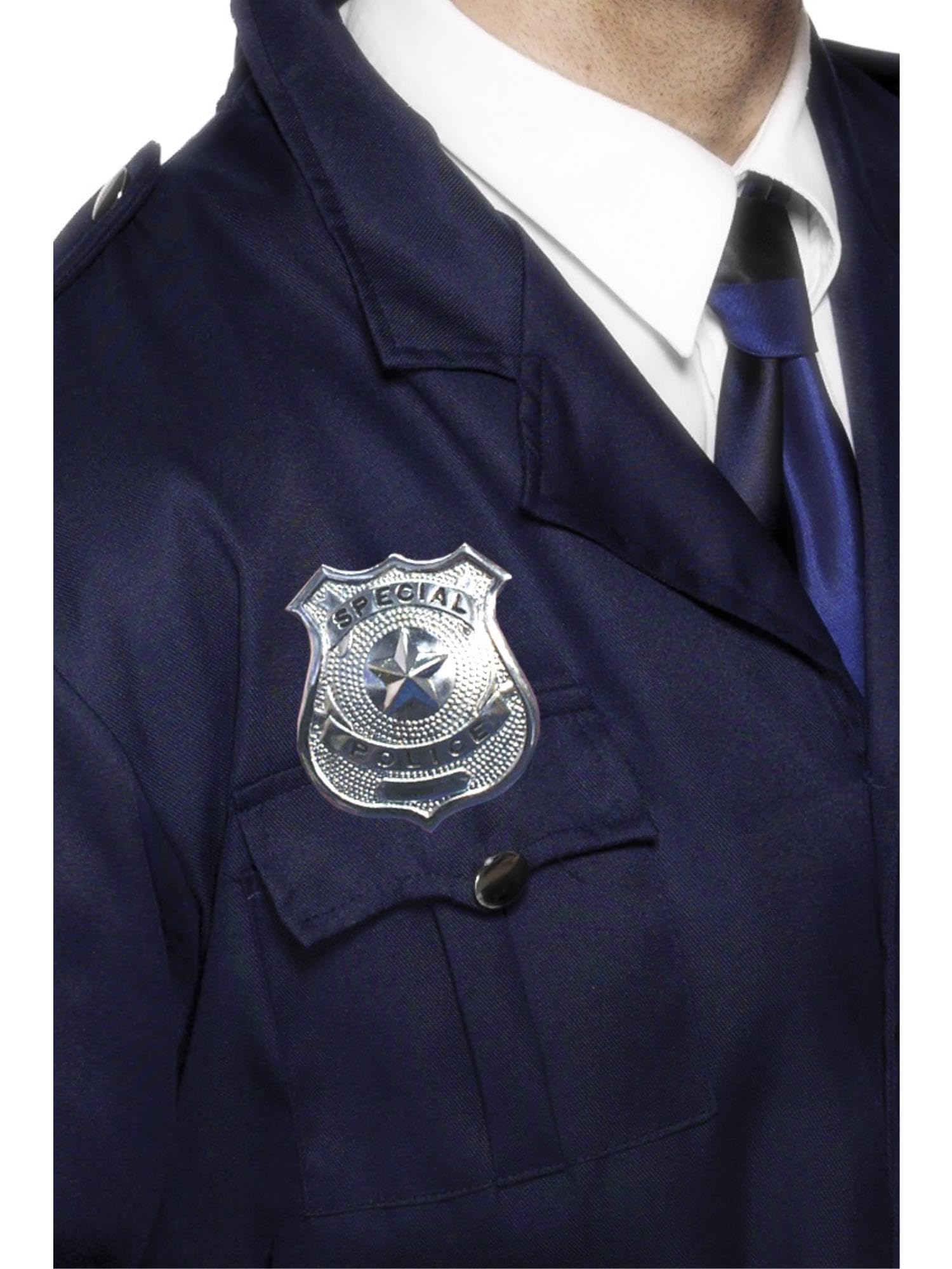 Smiffys Metal Police Badge, Silver , Cops & Robbers Fancy Dress, Cops and Robbers Dress Up Accessories Halloween