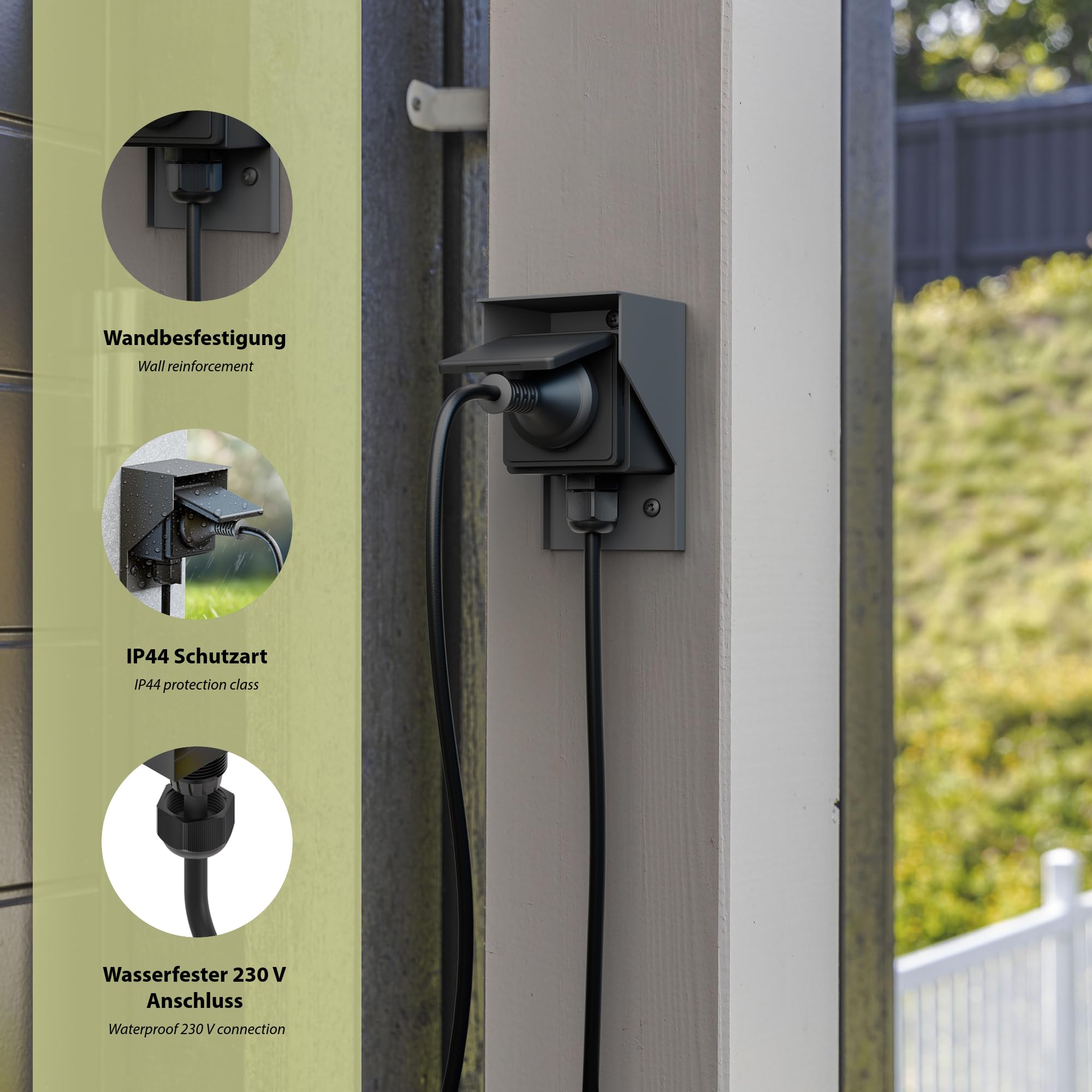 ledscom.de 3 prese PIWI per esterni/ambienti umidi, a vista, IP44, singola Schuko, 16 A/230 V, acciaio inossidabile, plastica, antracite