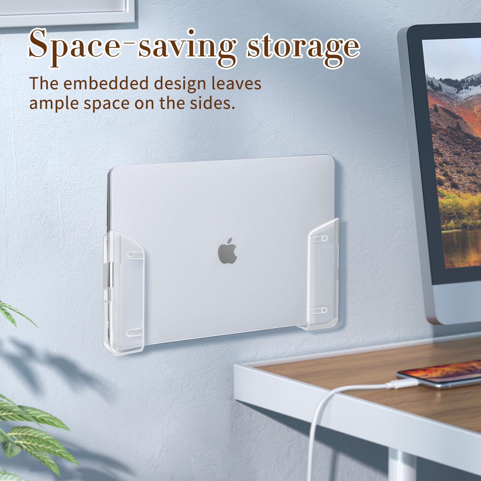 Trasparente Supporto da Parete per Computer Portatile con Silicone Antigraffio, 28mm, Compatibile con MacBook Mini, Surface iPad