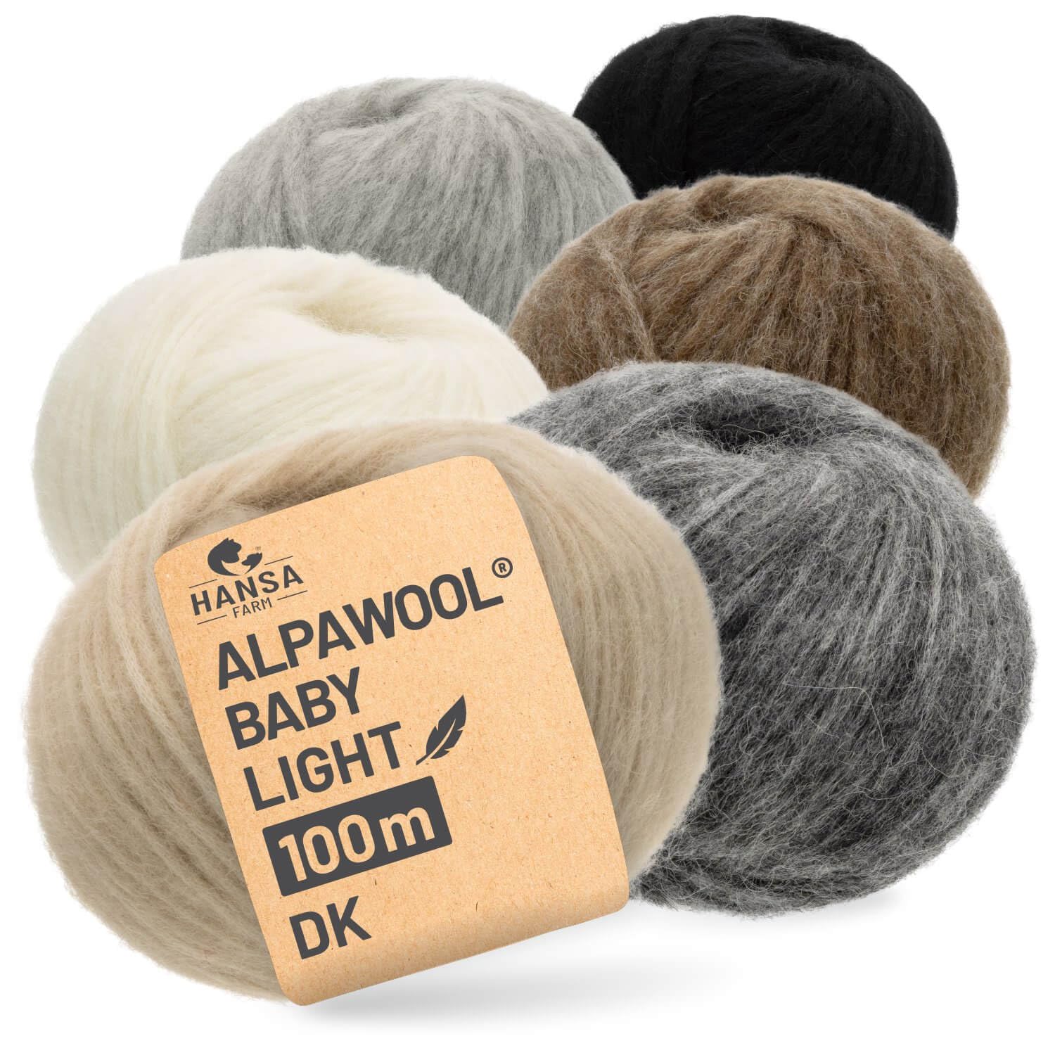HANSA-FARM | Alpawool Baby Alpaca Light 100 DK nel set da 6 - lana leggera e antigraffio per maglia e uncinetto - Mix colorato