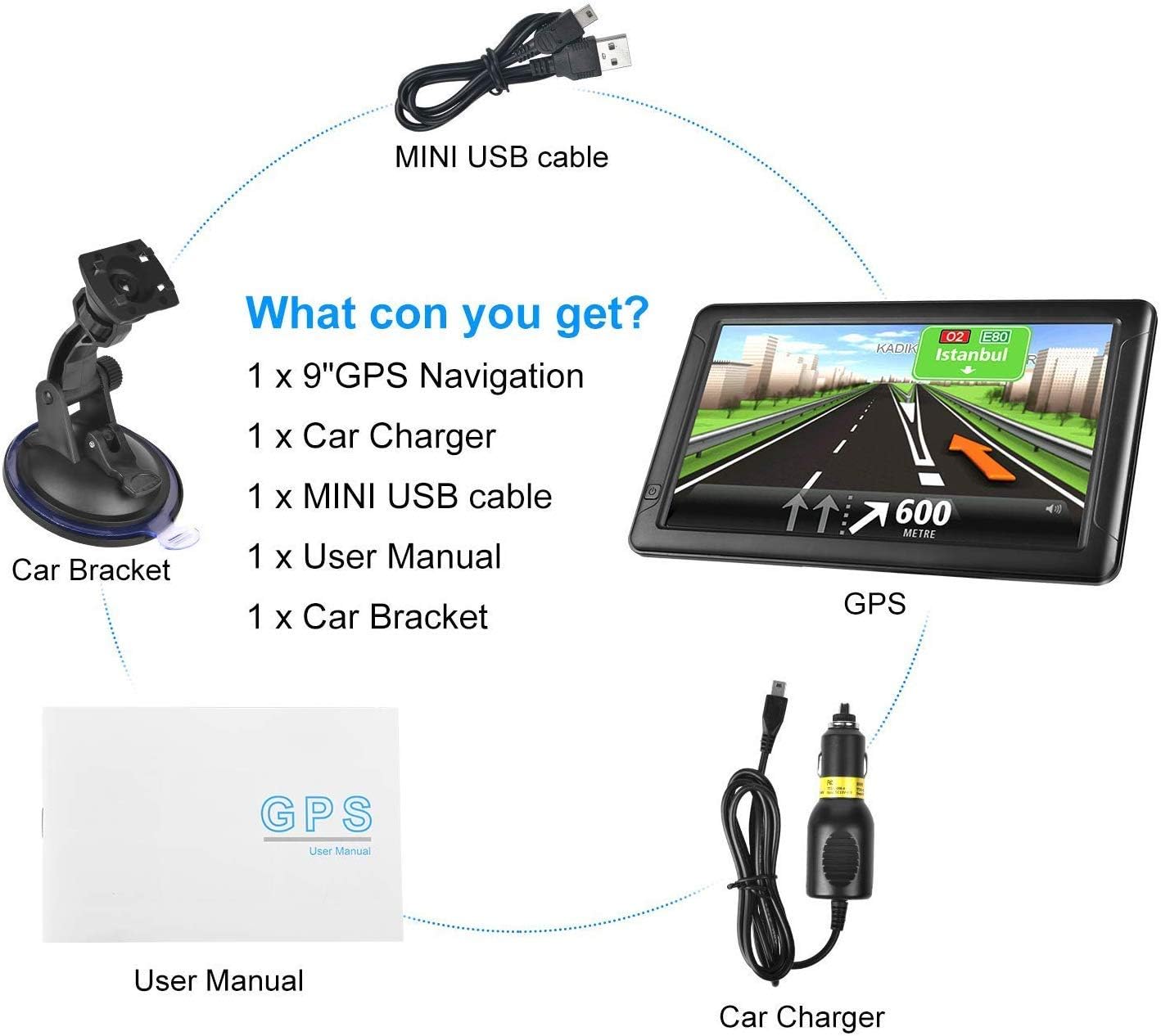 GPS Navigation for Car Truck, Latest Map Touchscreen 9 Inch 8G 256M Navigation System with Voice Guidance and Speed Warning, Lifetime Free Map Updates