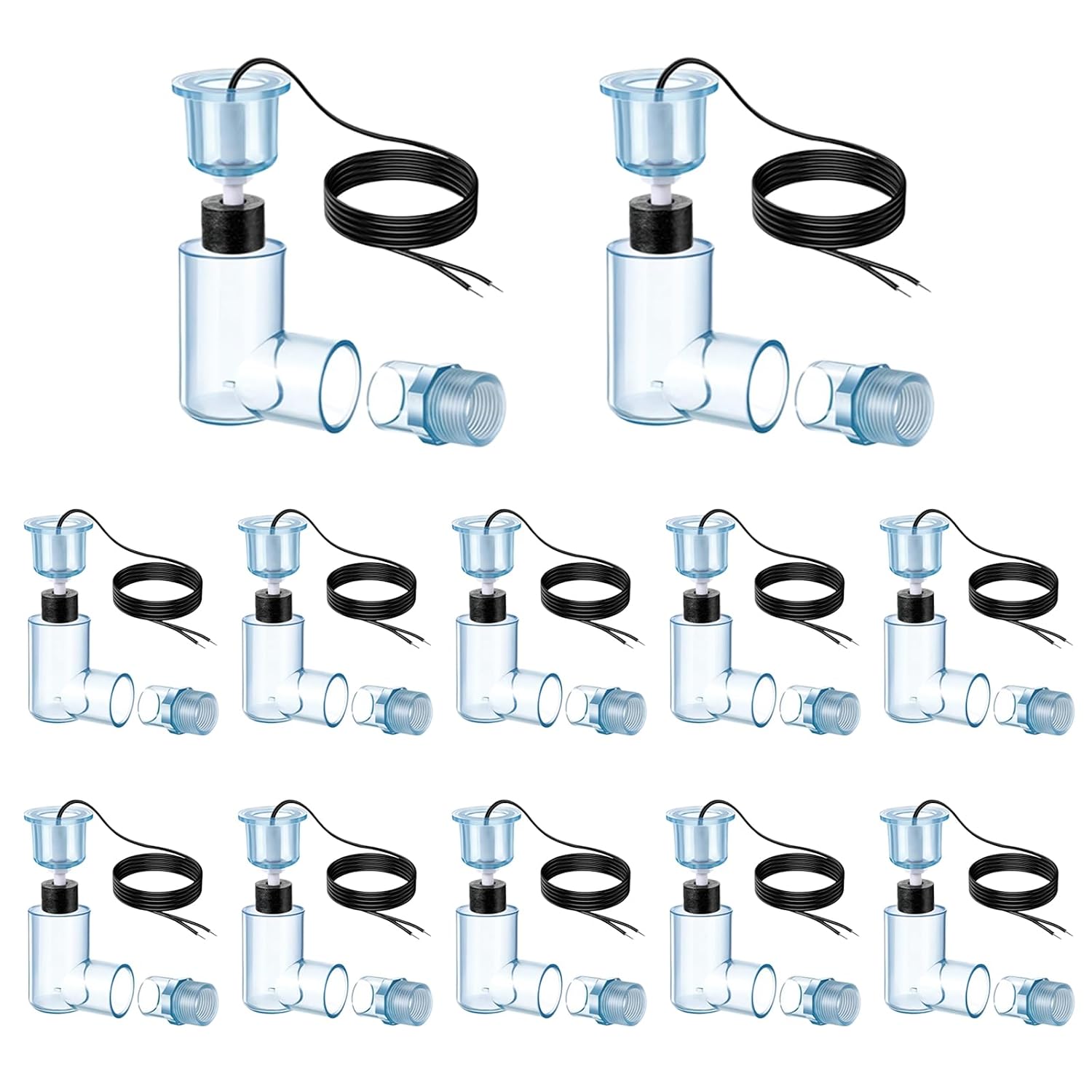 12 Pcs SS2 L-Shape AC Float Switches, 3/4 in Adapter 6 ft Wire for HVAC