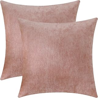 Jeneoo Blush Pink Decorative Throw Pillow Covers Soft Chenille Comfy Square Couch Cushion Cases for Living Room Sofa Decor (Set of 2, 20 x 20 Inches)