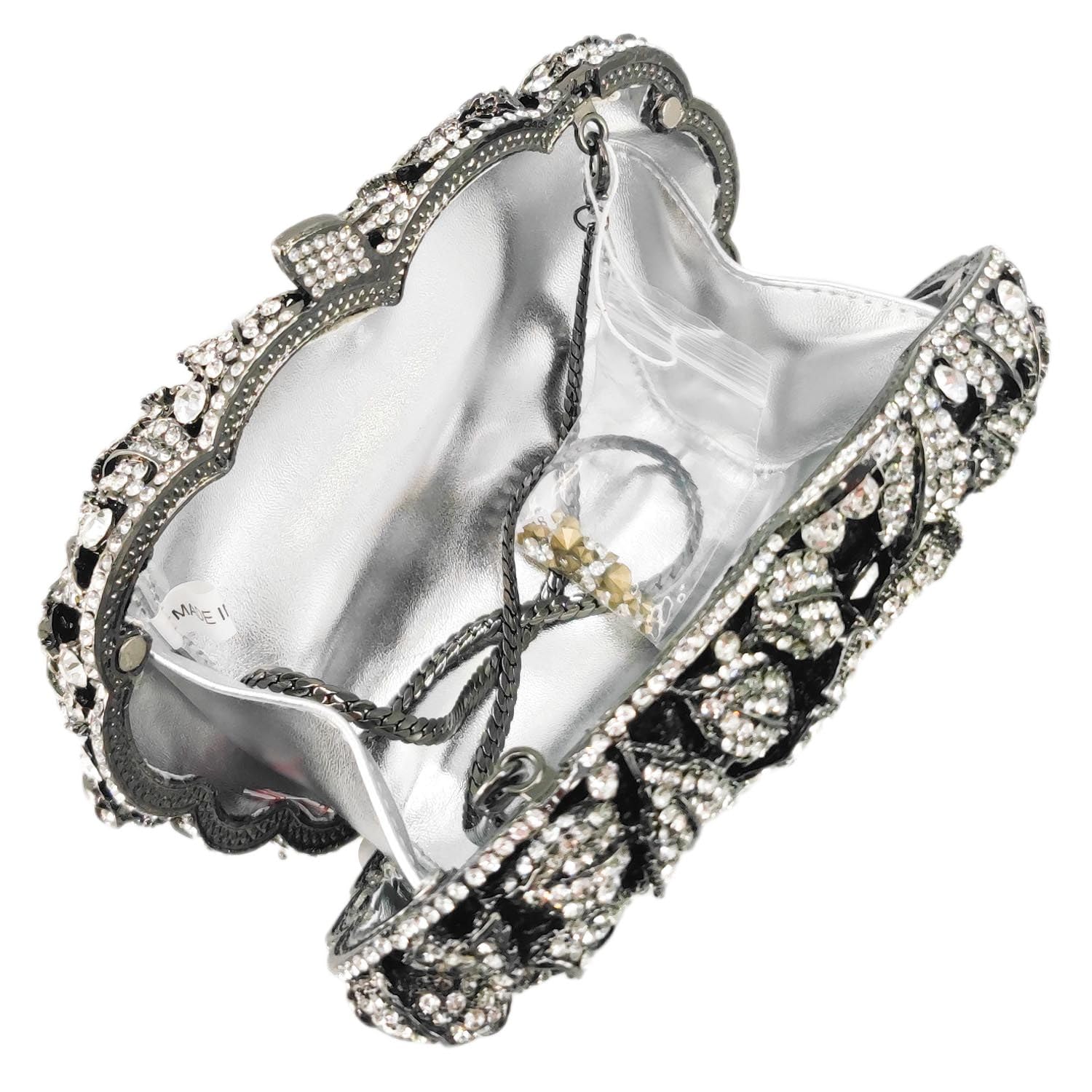 Boutique De FGG Pochette da sera con fiori da donna, borsetta da sposa, pochette con strass rosa e strass, mini