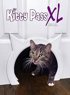 The Kitty Pass XL Extra Large Cat Door for Interior Doors - Safe Pet Flap for Cats Up to 30 lbs, Hide Litter Box, Semi-Gloss White