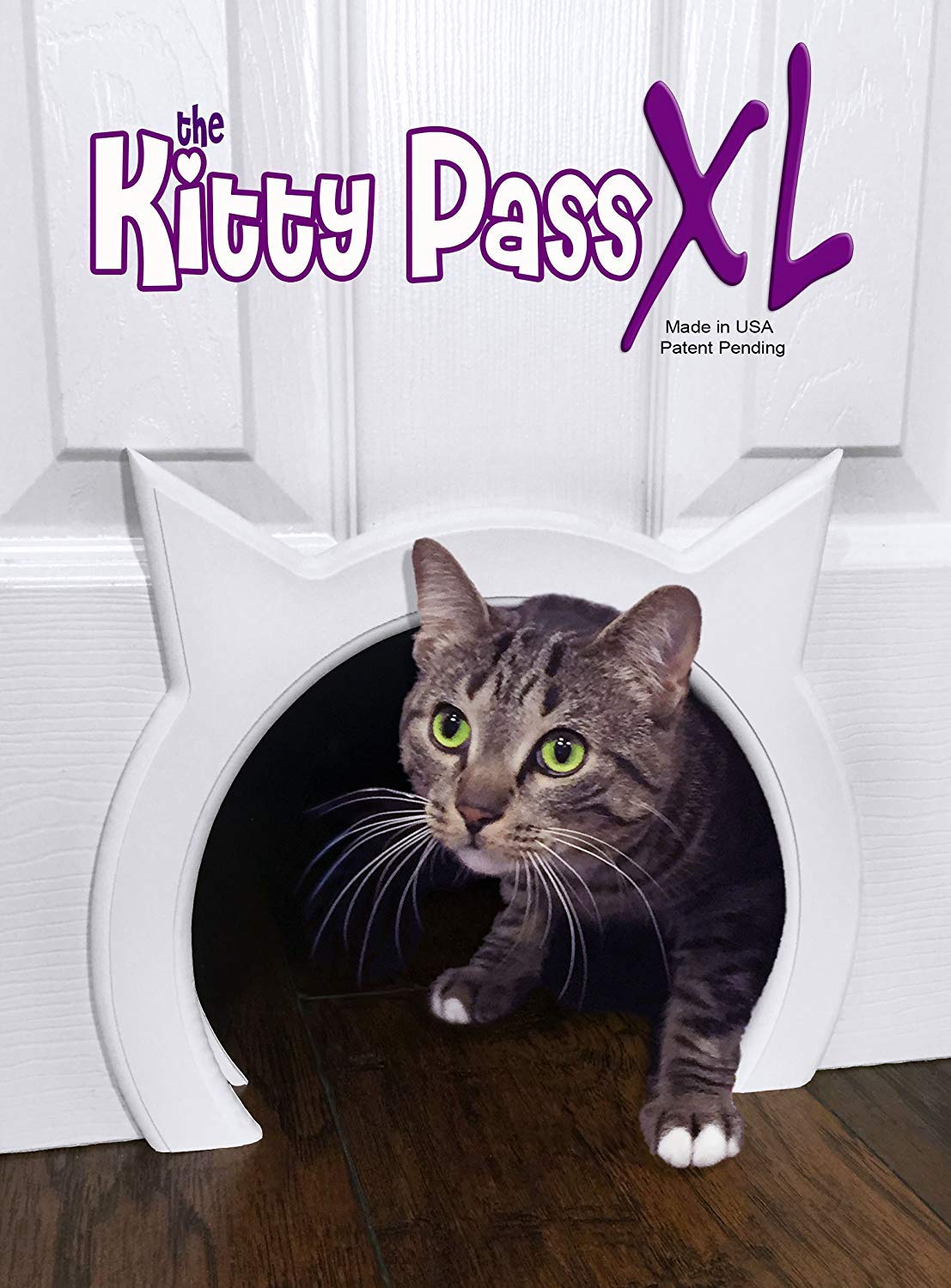 The Kitty Pass XL Cat Door for Interior Door - Cat Hole Kitty Door for Hidden Litter Box - Pet Door for Cats up to 30 lbs - Semi Gloss White Extra Large Cat Door Interior Door