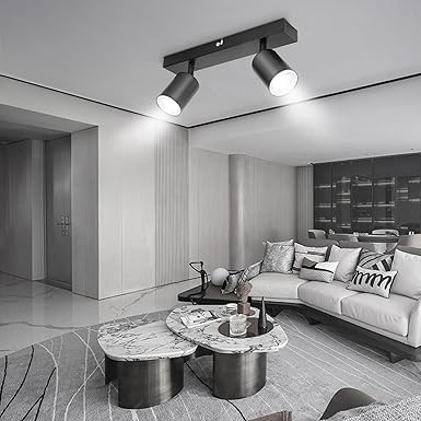 TaFiCo Led-plafondlamp met 2 lampen, zwarte plafondlamp, GU10, draaibare led-plafondspots, binnenwandspot voor keuken, woonkamer, slaapkamer, hal photo 2