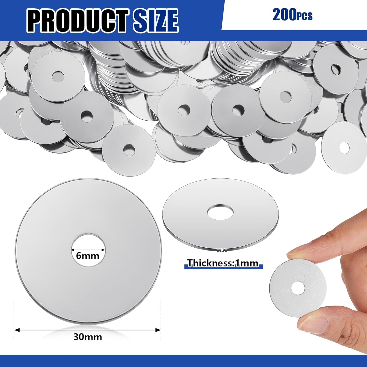 Yaocom 200 Pieces 1/4" x 1-1/4" Fender Washers Zinc Thickness 1 mm Fender Washers for Wood and Wet Environment