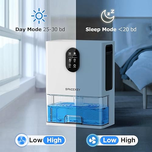 Miniatura 7 de Deshumidificador blanco de 106 onzas para el hogar, 850 pies cuadrados, luz LED de 7 colores, 2 modos, apagado y descongelación automático,