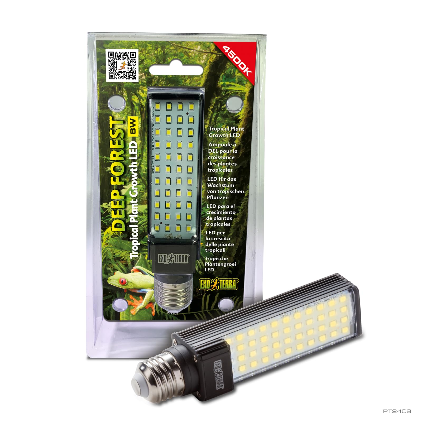 Exo Terra energieeffiziente LED Lampe Deep Forest, für das Wachstum von tropischen Pflanzen, für Terrarien, mit integriertem Vorschaltgerät, 8W, E27, 300 Stück (1er Pack)