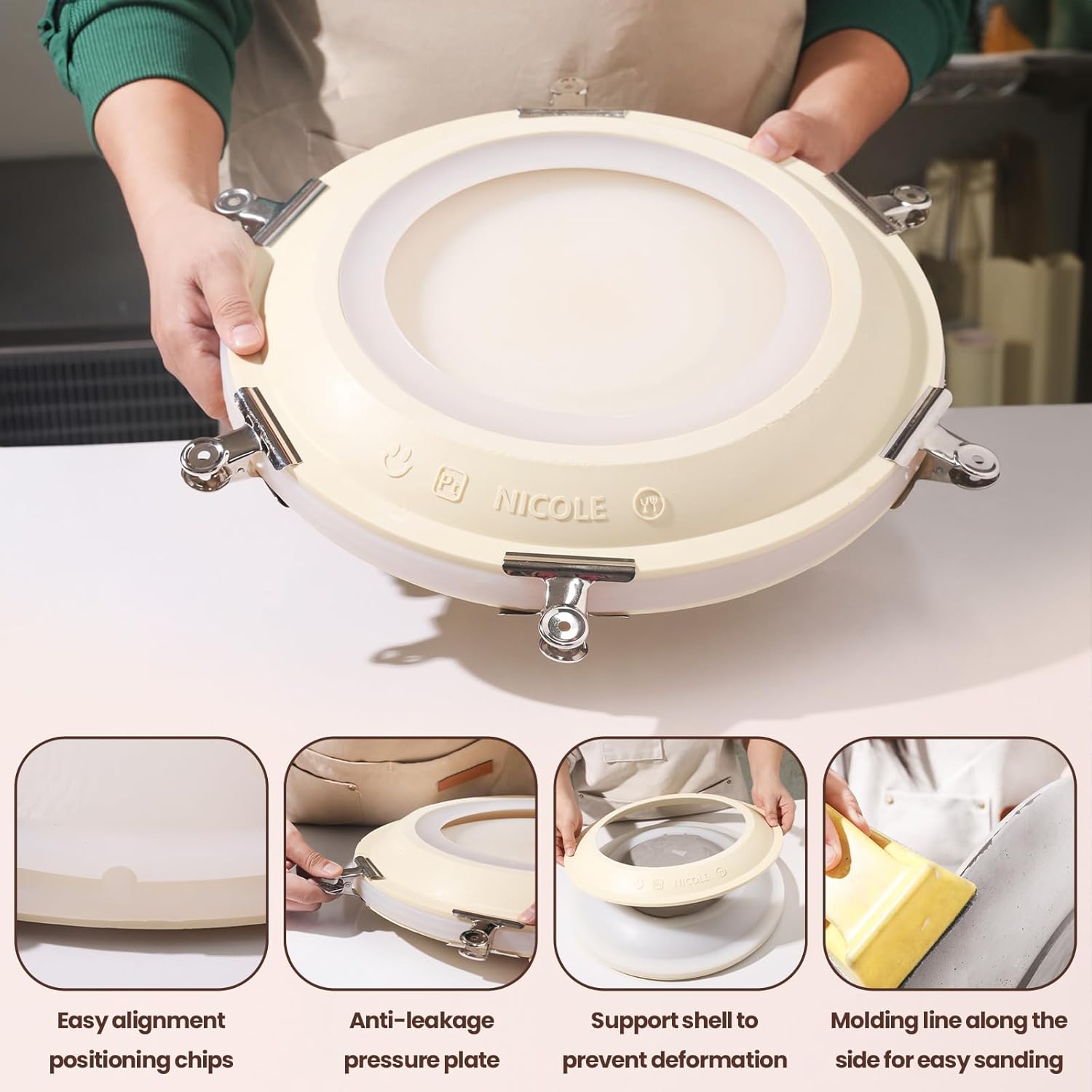 BOOWAN NICOLE Large Round Epoxy Resin Tray Silicone Molds, Cement Concrete Storage Tray Mould for Handmade DIY Desktop Decoration
